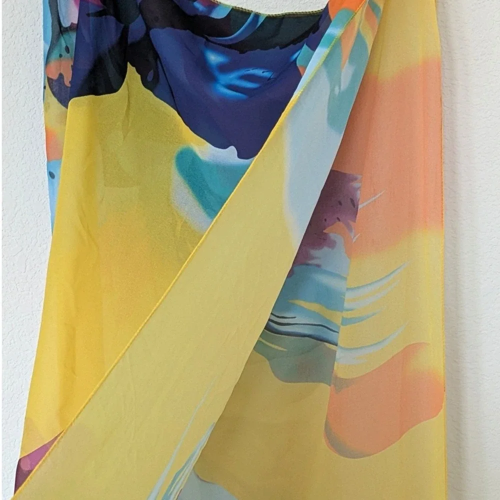 Unbranded Abstract Floral Scarf‎ Womens OS Yellow Purple Blue Long Wrap Sarong